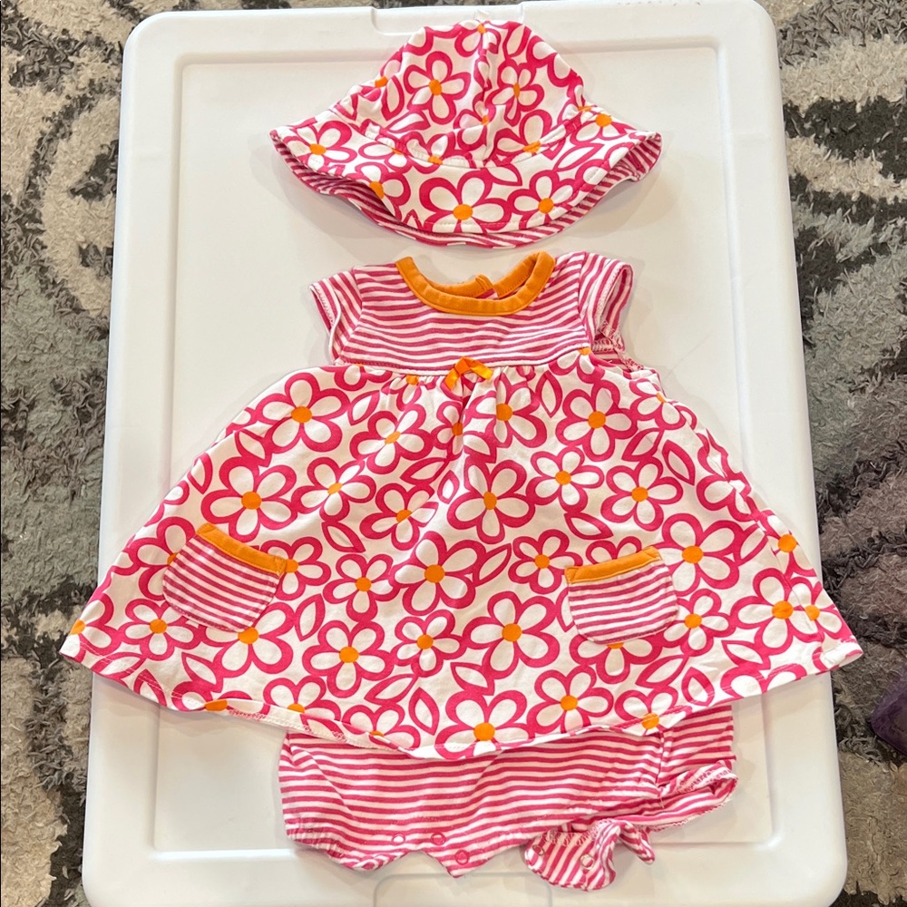 Offspring Pink and Orange Striped Baby Outfit with hat